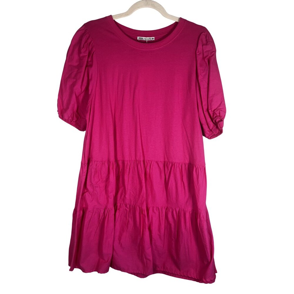 Zara Tiered Mini Dress Pink XL Flowy Coquette Feminine Colorful Preppy Chic